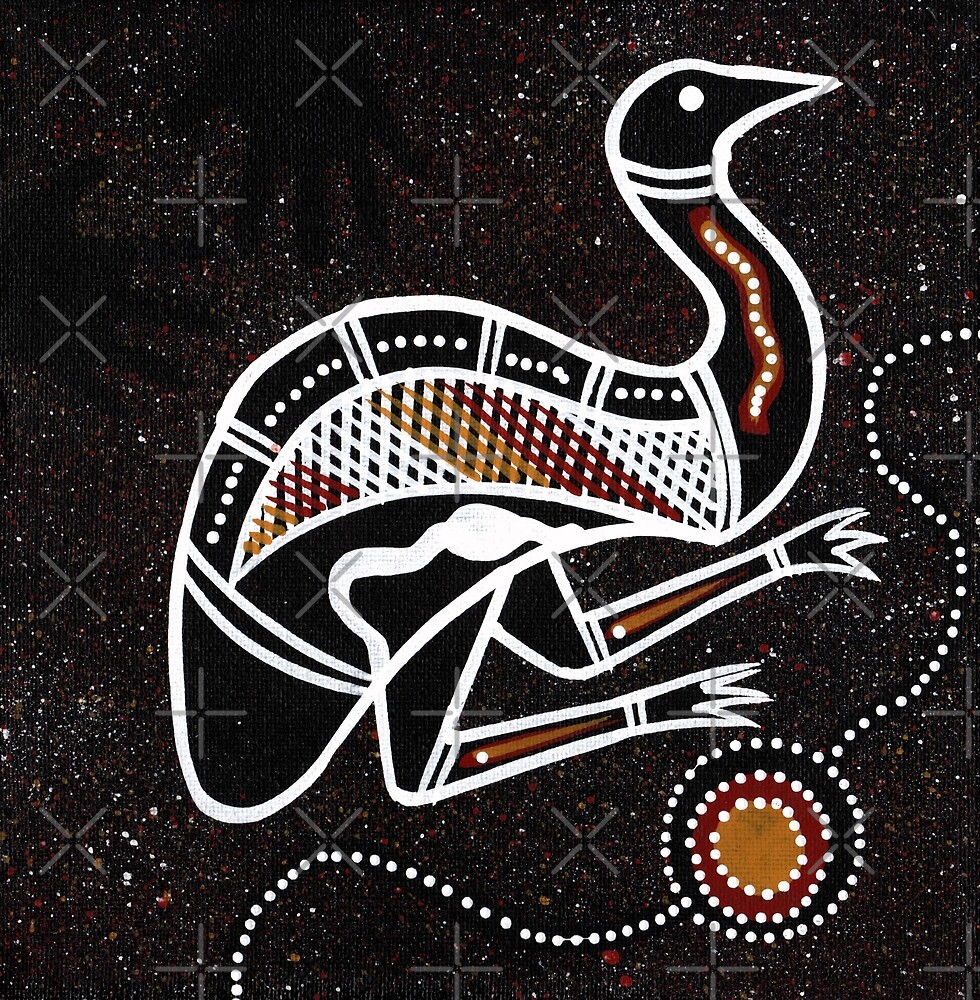 Authentic Aboriginal Art Emu Black By HogarthArts Redbubble   Flat,1000x1000,075,f.u16 