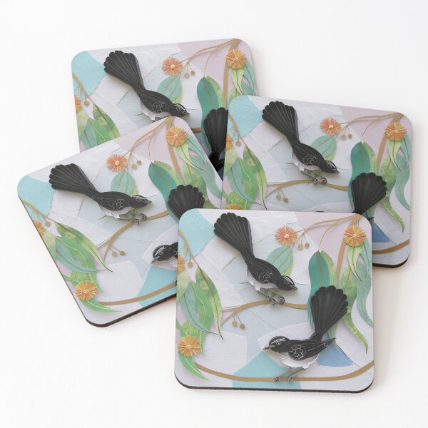 Item preview, Austalian Willie Wagtails with Orange Gum Blossoms designed and sold by TambellaArts.