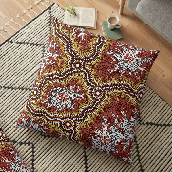 Authentic Aboriginal Art - Mountains Floor Pillow