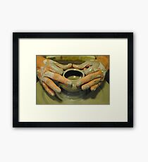 Potter hands, spinning pottery wheel Framed Print