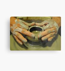 Potter hands, spinning pottery wheel Metal Print