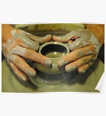 Potter hands, spinning pottery wheel Poster
