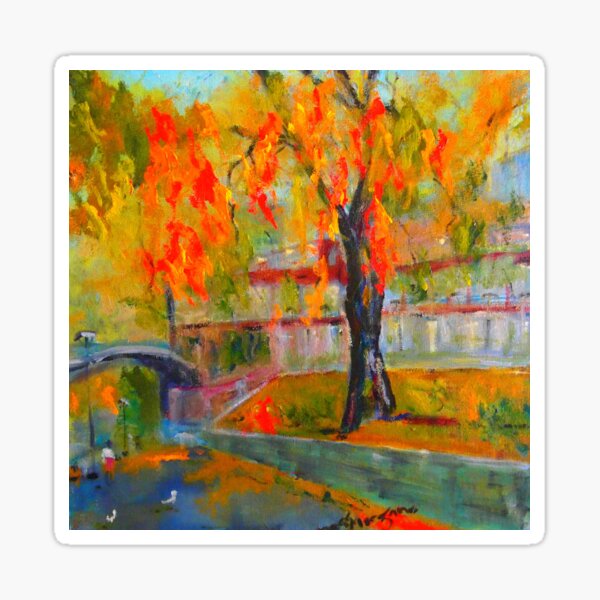 Strolling along Southbank in Autumn MELBOURNE Sticker