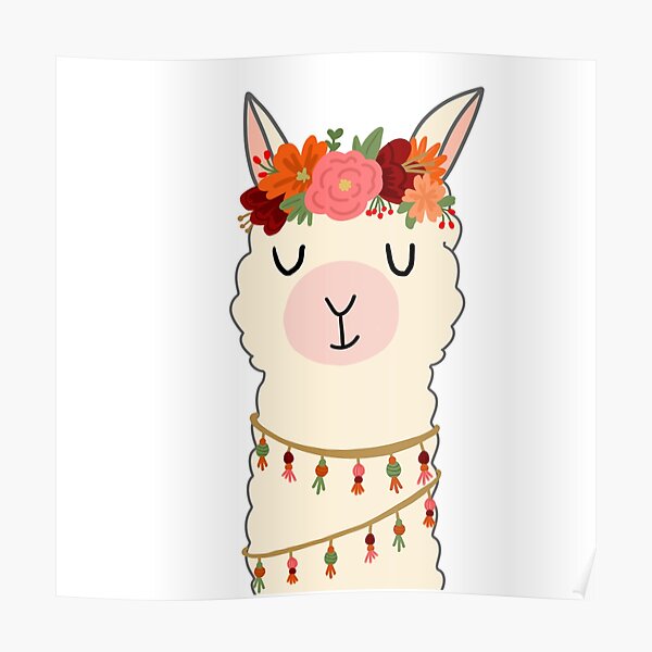 Llama Flower Crown Poster