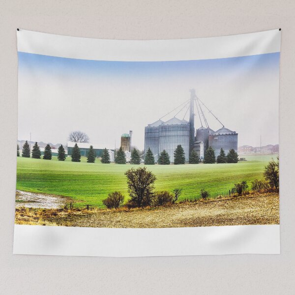 Item preview, Farm Grain Silos In Morning Mist designed and sold by Robert Alsop.