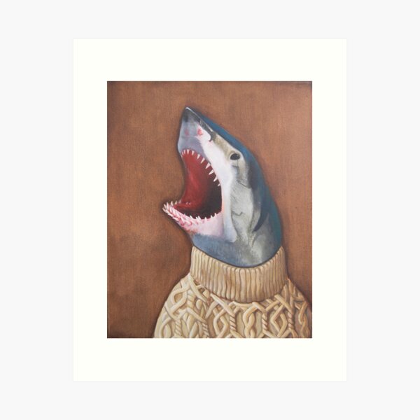 Shark as Fisher with Fishing rod - Angler - Posters and Art Prints