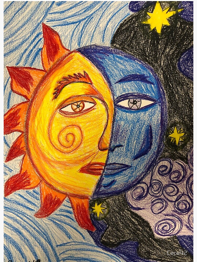 Sun And Moon Colored Pencil Drawing Art Board Print By Cece42 Redbubble
