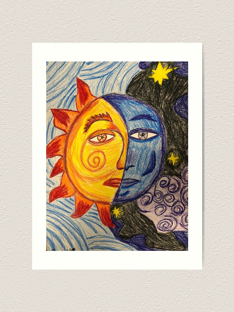 Sun And Moon Colored Pencil Drawing Art Print By Cece42 Redbubble