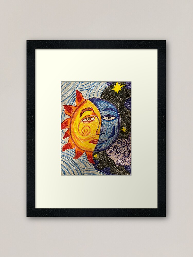 Sun And Moon Colored Pencil Drawing Framed Art Print By Cece42 Redbubble