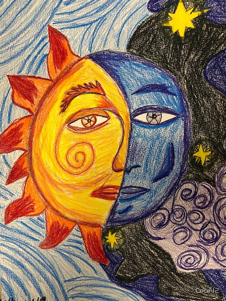 "Sun and moon colored pencil drawing" Canvas Print for Sale by Cece42