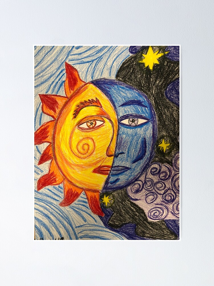 Sun And Moon Colored Pencil Drawing Poster By Cece42 Redbubble