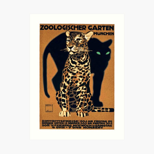 1912 Ludwig Hohlwein Munich Zoo Leopard And Panther Poster Art Print
