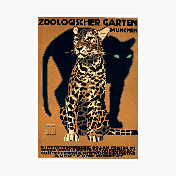 Item preview, 1912 Ludwig Hohlwein Munich Zoo Leopard And Panther Poster designed and sold by retrographics.