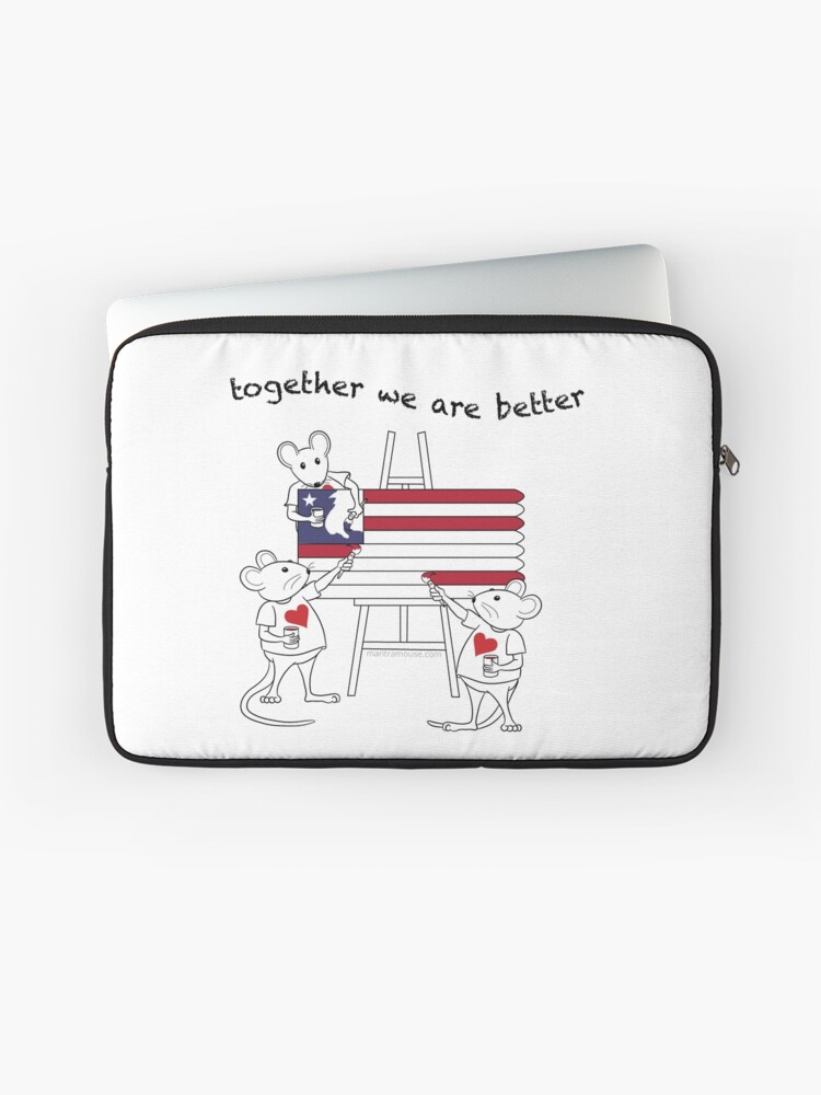 Thumbnail 1 of 2, Laptop Sleeve, MantraMouse® American Flag Together Cartoon designed and sold by donnamartini.
