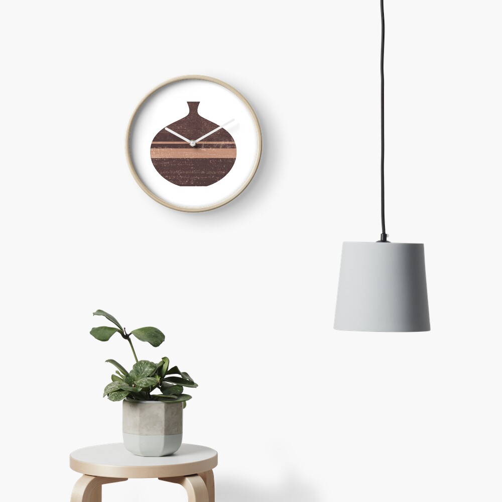 Minimal Abstract Greek Vase 7 - Aryballos - Terracotta Series - Modern, Contemporary Print - Taupe Clock