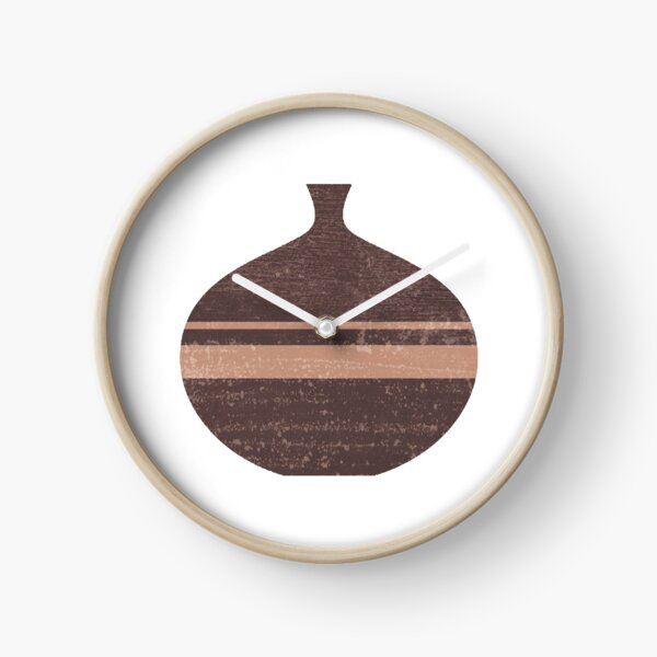 Minimal Abstract Greek Vase 7 - Aryballos - Terracotta Series - Modern, Contemporary Print - Taupe Clock