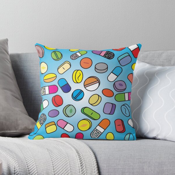 Drugs n Pills Baby Blue Throw Pillow