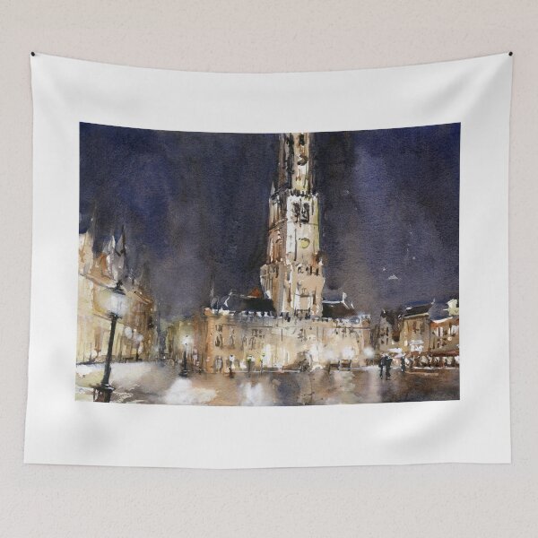 Item preview, Watercolor painting of Bruges Belgium art. designed and sold by rfoxphoto.