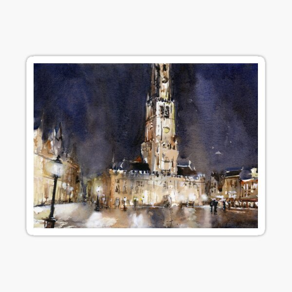 Item preview, Watercolor painting of Bruges Belgium art. designed and sold by rfoxphoto.