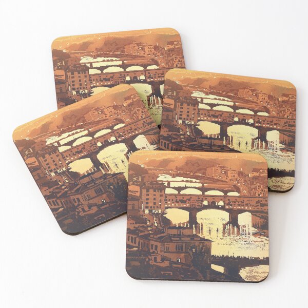 Item preview, Ponte Vecchio at sunset in the medieval city of Florence, Italy at night.  designed and sold by rfoxphoto.