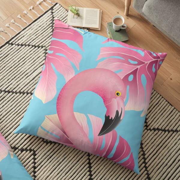 Beautiful Flamingo With Tropical Leafs Floor Pillow