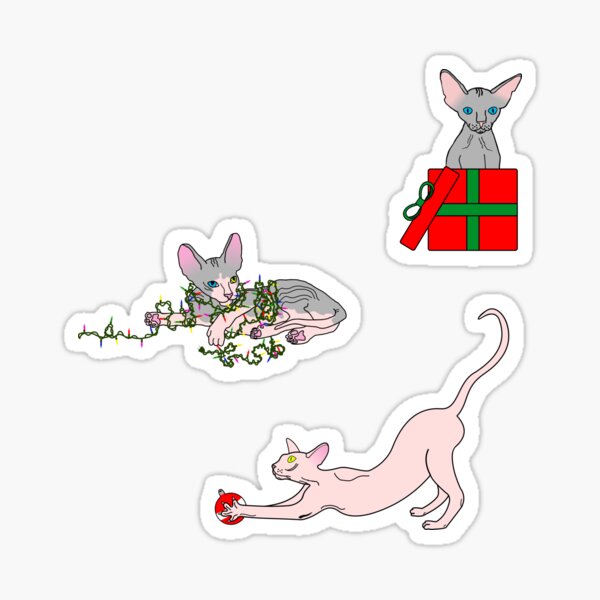 "christmas sphynx (naked cat) ugly sweater design" Sticker for Sale by