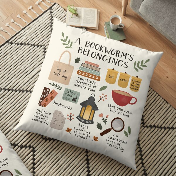 A Bookworm's Belongings Floor Pillow