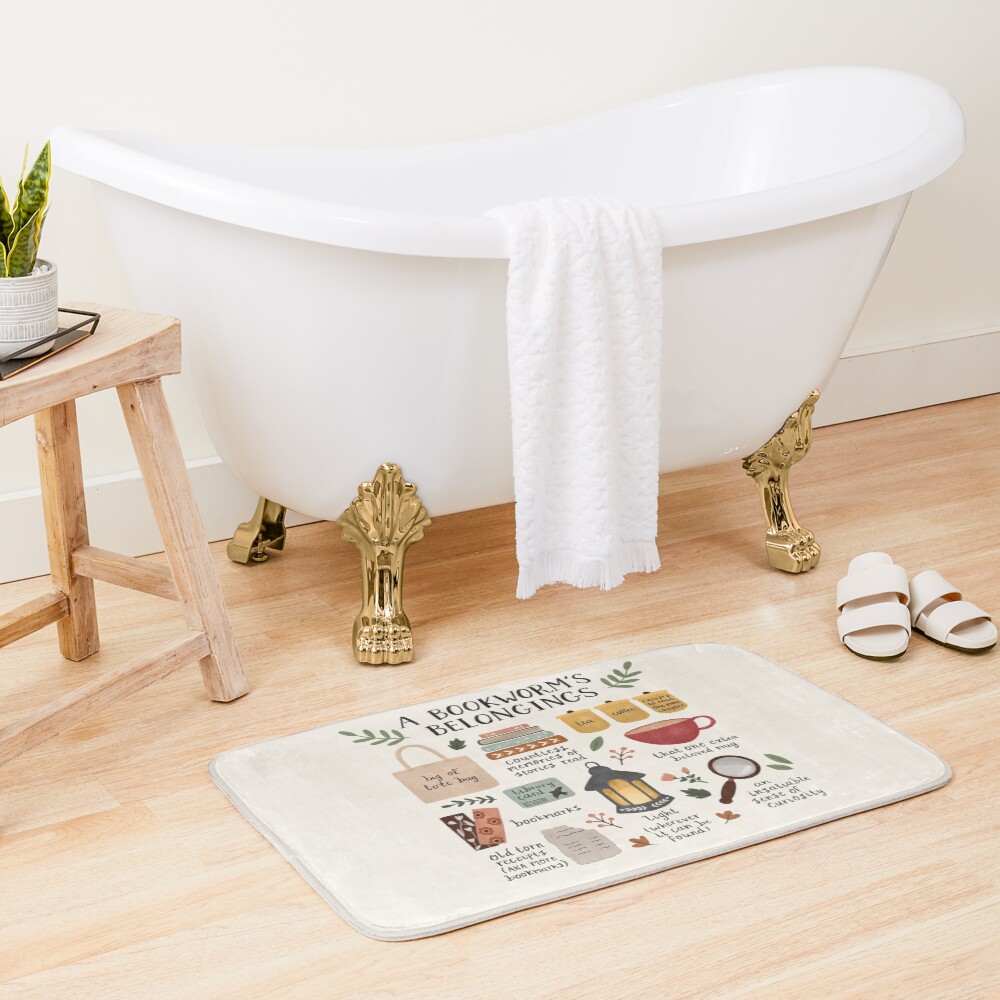 A Bookworm's Belongings Bath Mat