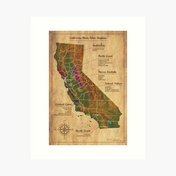 Item preview, Vintage California Wine Region Map designed and sold by ArtisticGoldCC.