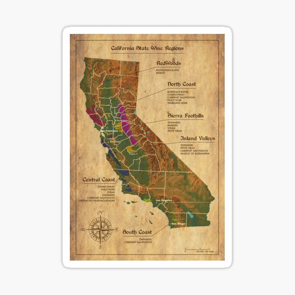 Item preview, Vintage California Wine Region Map designed and sold by ArtisticGoldCC.
