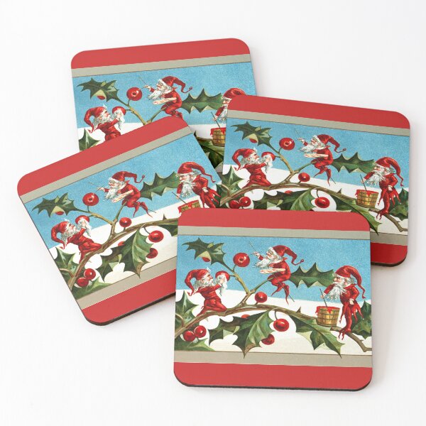 Item preview, RED ELVES PAINTING CHRISTMAS HOLLY BERRIES designed and sold by BulganLumini.