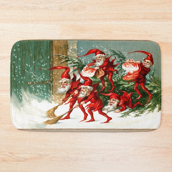 Item preview,  RED CHRISTMAS ELVES SWEEPING SNOW  designed and sold by BulganLumini.