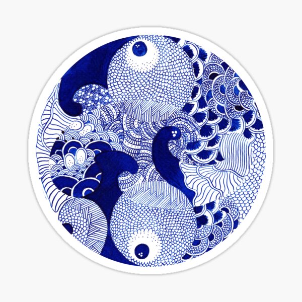 Kraken Blue ink drawing of abstract patterns by Mokusho Abigaelle Richard Sticker