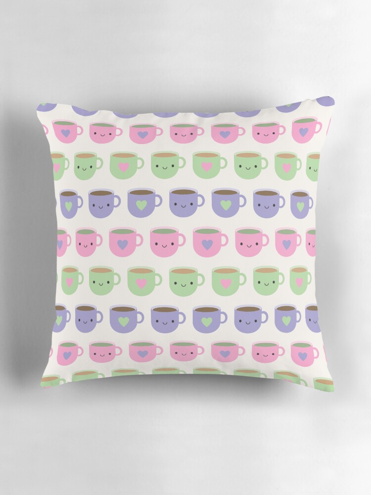 Thumbnail 3 of 4, Pillow, Time For Tea - Kawaii Cup of Tea designed and sold by marcelinesmith.
