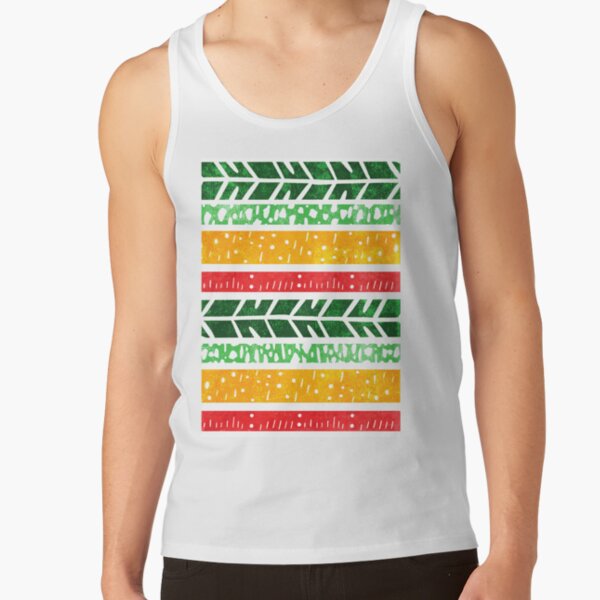 Abstract green, gold and red linocut patterns Tank Top