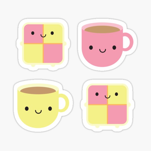 Kawaii Battenberg Cake & Cup of Tea Sticker
