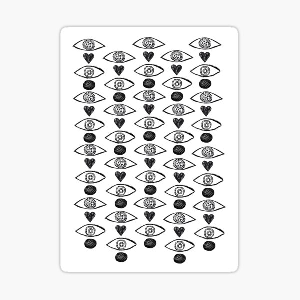 Evil Eye Black And White Linocut Pattern Sticker