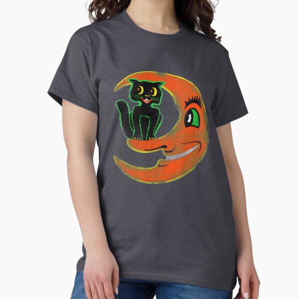 Aperçu de l'œuvre Chat noir et lune vintage d'Halloween créée et vendue par moon brain.