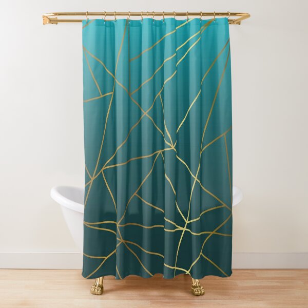 teal and gold shower curtain