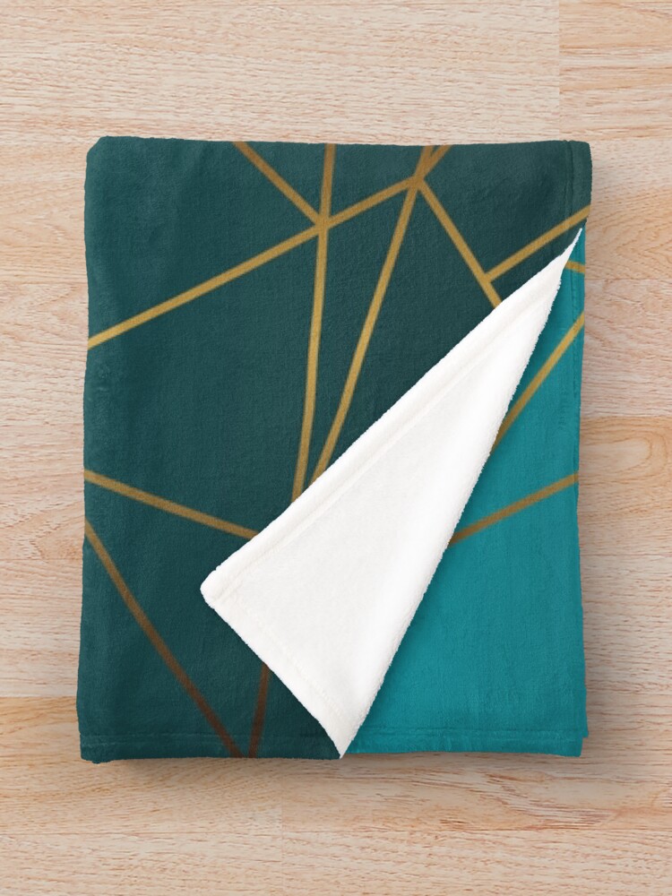 "Teal Ombre and Metallic Gold Geometric Design" Throw Blanket for Sale
