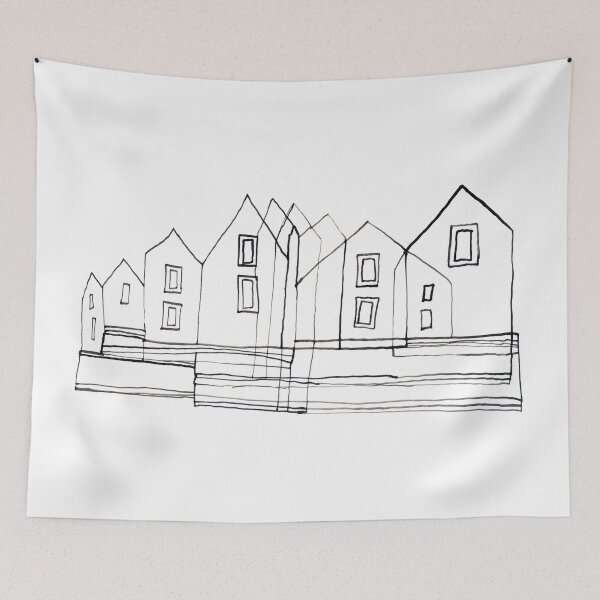 Item preview, Group Houses Drawing - Black and White designed and sold by Istvan Ocztos.