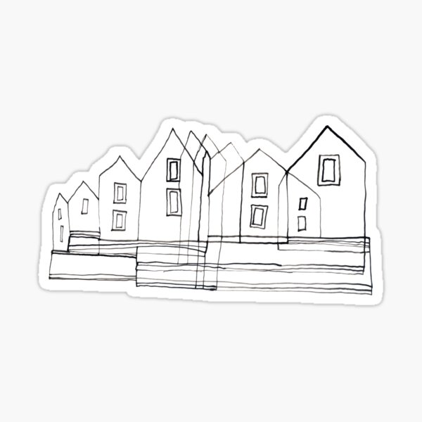 Group Houses Drawing - Black and White Sticker
