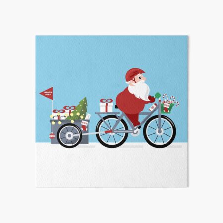 Impression Rigide Pere Noel A Velo Avec Des Rennes Dans Une Remorque Par Sooperyela Redbubble