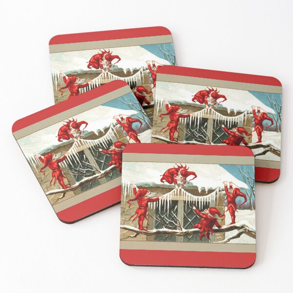 Item preview, RED CHRISTMAS ELVES DECORING HOME WITH ICICLES IN SNOW designed and sold by BulganLumini.