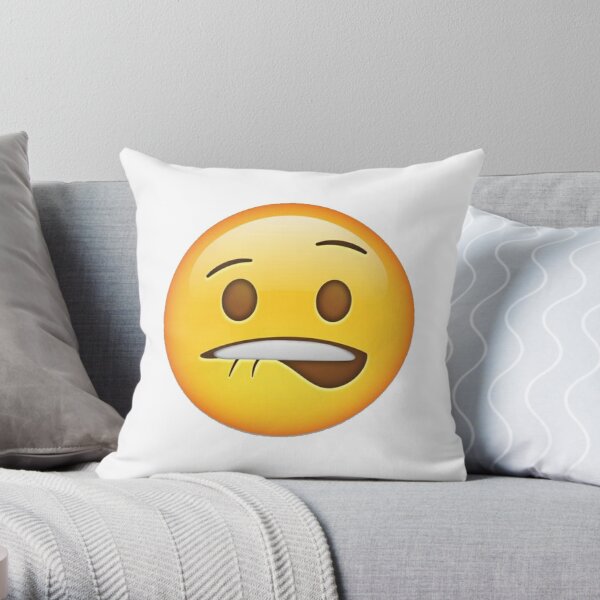 Lip Biting Emoji With Hat Throw Pillow By Simonm6420 Redbubble