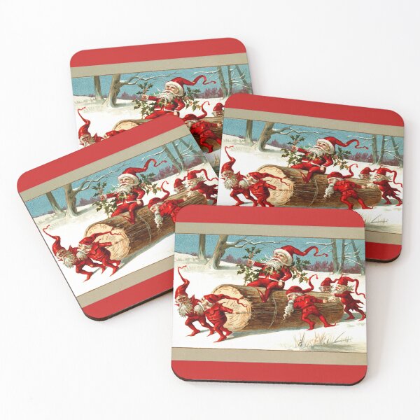 Item preview, RED CHRISTMAS  ELVES CARRYING A TREE TRUNK  designed and sold by BulganLumini.