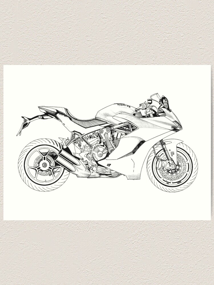 Original Drawing Of Ducati Realistic Drawing Of Motorbike, 50% OFF