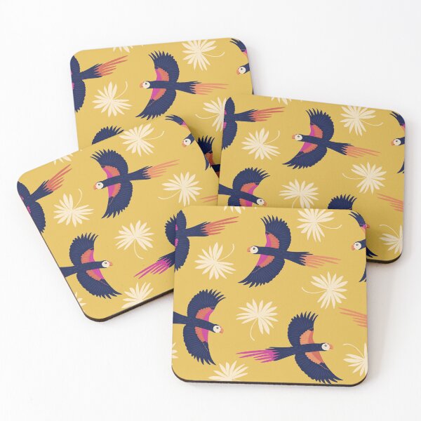 Item preview, Parrots Flying Tropical Birds Pattern on Yellow designed and sold by rocketandindigo.