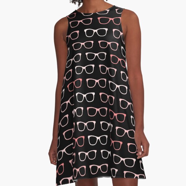 Pink Black Hipster Eyeglasses Pattern A-Line Dress