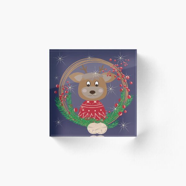 Reindeer in Christmas Sweater Portrait Acrylic Block